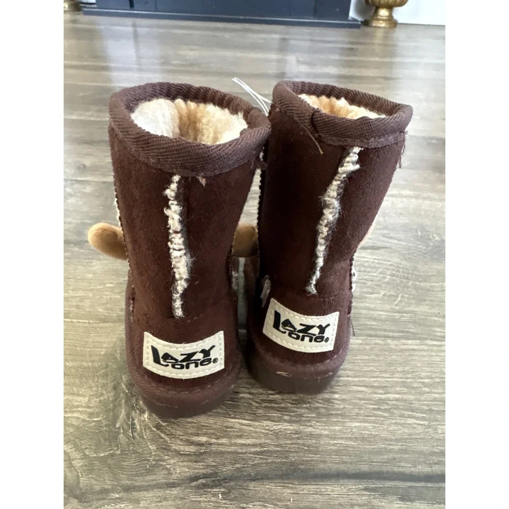 Lazy One Kids Moose Critter Slippers Brown Faux Fur Booties XXS 4-5 NEW